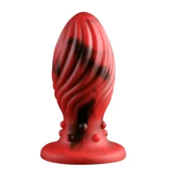 Plug anal grande vermelho e preto em espiral com bolinhas e ventosa