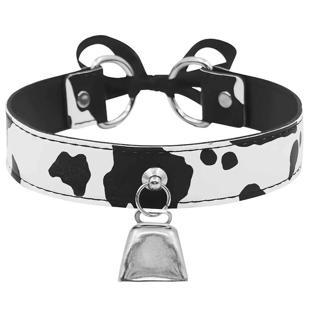 Sexy Leather Cow Print Bell Pendant Collar Choker Necklace for Women Punk Gothic Sweet Bow Necklaces Cosplay Party Jewelry Gifts Sexy Leather Cow Print Bell Pendant Collar Choker Necklace for Women Punk Gothic Sweet Bow Necklaces Cosplay Party Jewelry Gifts