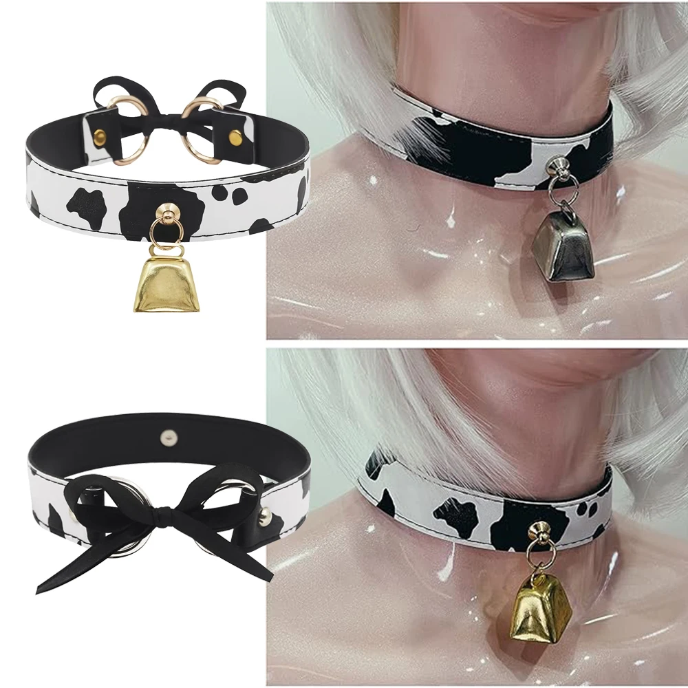 Sexy Leather Cow Print Bell Pendant Collar Choker Necklace for Women Punk Gothic Sweet Bow Necklaces Cosplay Party Jewelry Gifts Sexy Leather Cow Print Bell Pendant Collar Choker Necklace for Women Punk Gothic Sweet Bow Necklaces Cosplay Party Jewelry Gifts