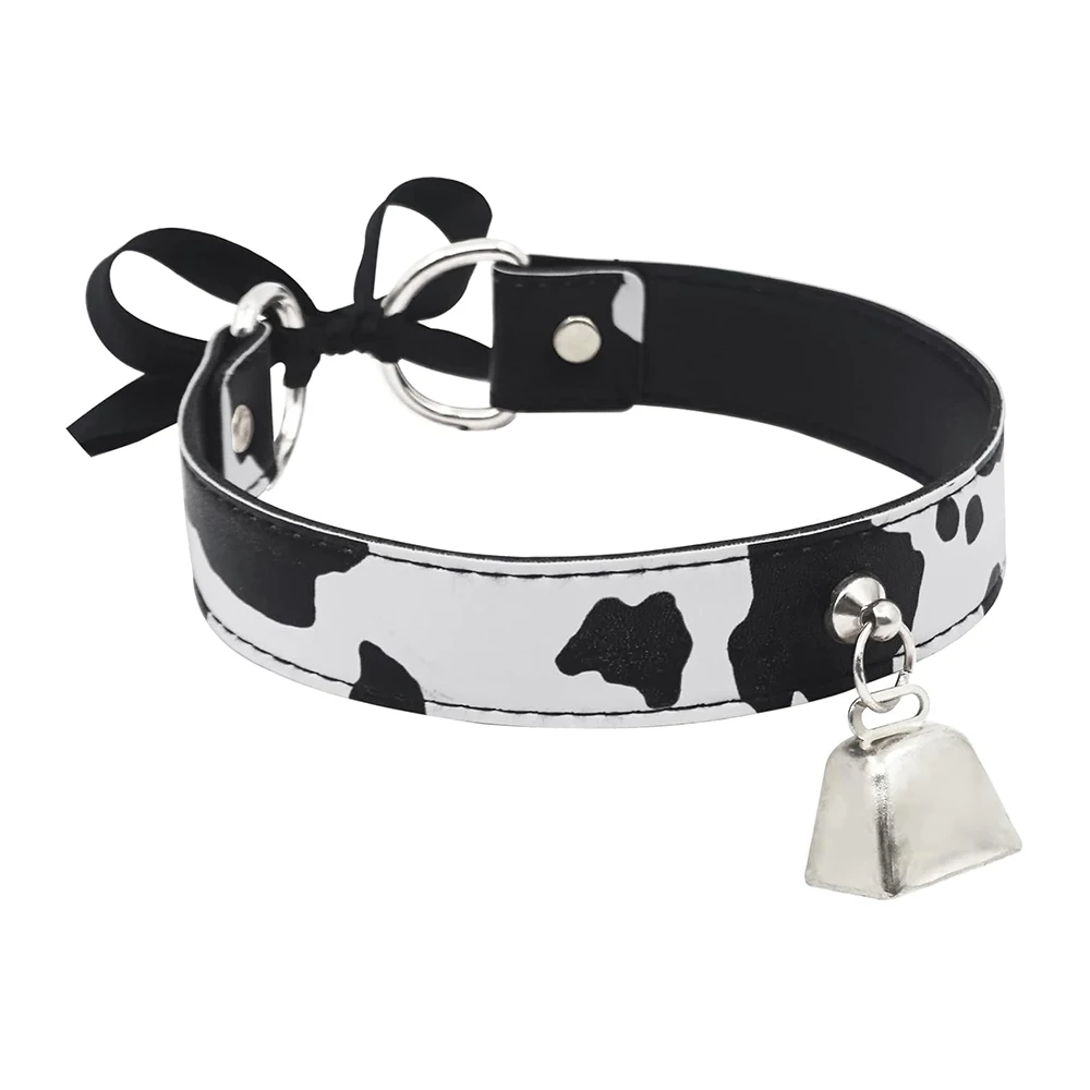 Sexy Leather Cow Print Bell Pendant Collar Choker Necklace for Women Punk Gothic Sweet Bow Necklaces Cosplay Party Jewelry Gifts Sexy Leather Cow Print Bell Pendant Collar Choker Necklace for Women Punk Gothic Sweet Bow Necklaces Cosplay Party Jewelry Gifts