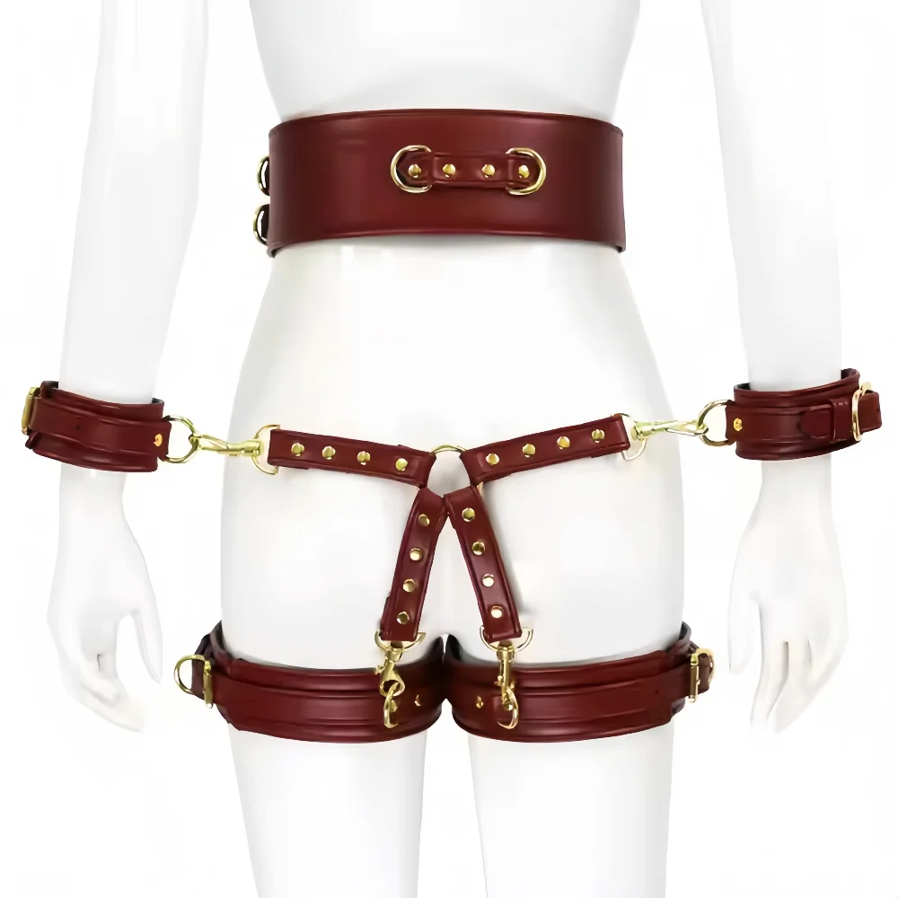 SM Bondage Set with Belt Wrist and Thigh Cuffs Cross Buckles Adult Play Bondage Handcuffs and Footcuffs Adjustable SM Erotica Se SM Bondage Set with Belt Wrist and Thigh Cuffs Cross Buckles Adult Play Bondage Handcuffs and Footcuffs Adjustable SM Erotica Se