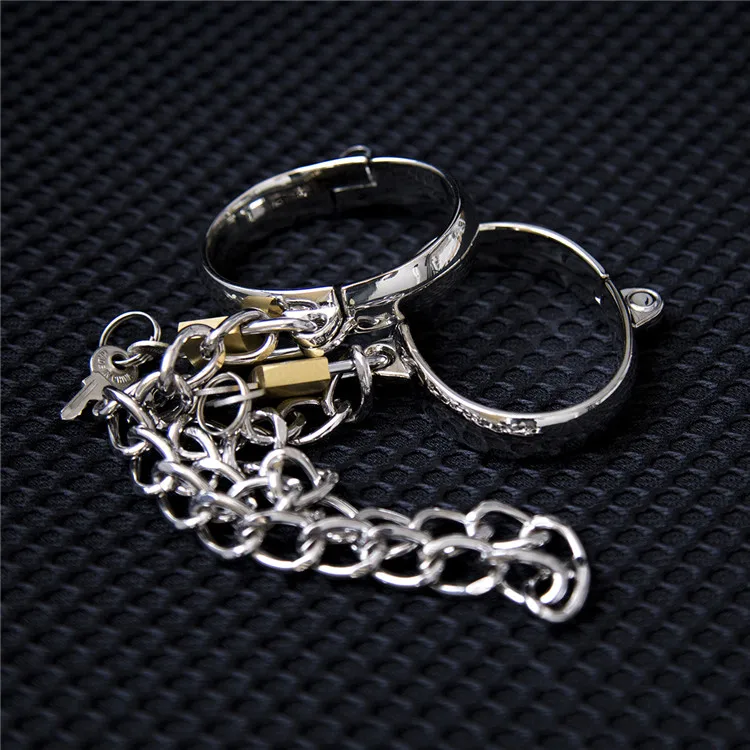 Metal Steel Handcuffs Wrist Ankle Cuffs with Chain and Lock Spreader Bar BDSM Restraints Adult Game Sex Toys for Women Men