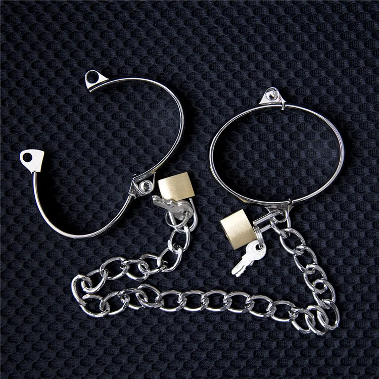 Metal Steel Handcuffs Wrist Ankle Cuffs with Chain and Lock Spreader Bar BDSM Restraints Adult Game Sex Toys for Women Men