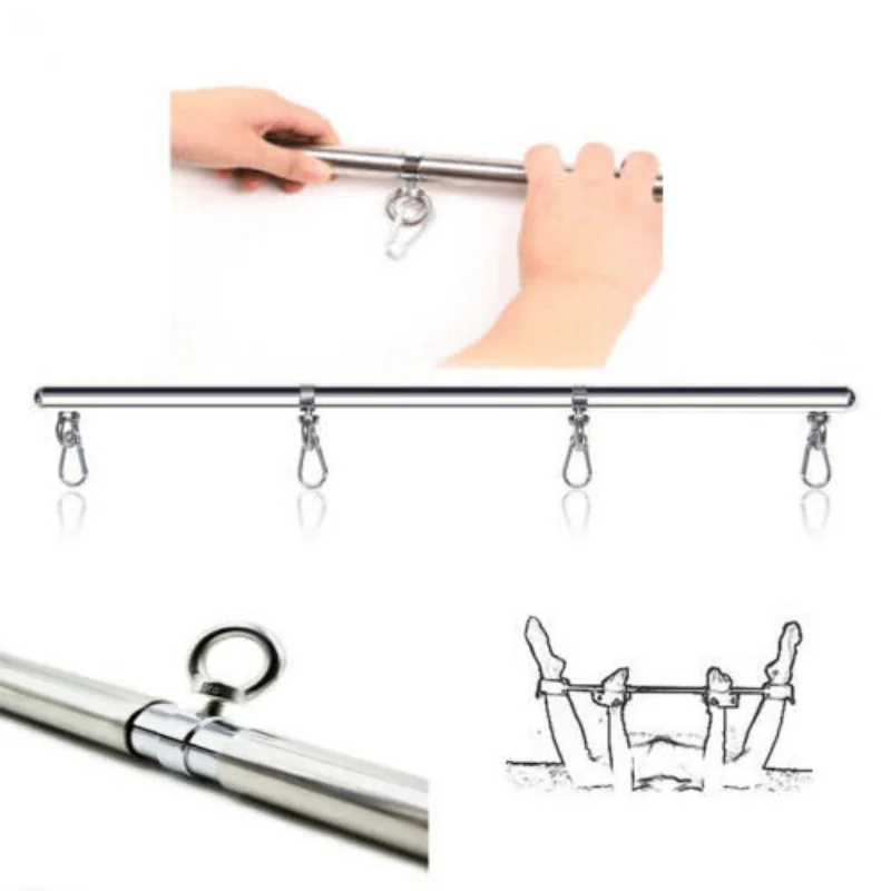 Metal Steel Handcuffs Wrist Ankle Cuffs with Chain and Lock Spreader Bar BDSM Restraints Adult Game Sex Toys for Women Men