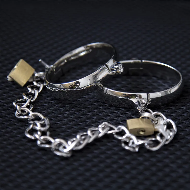 Metal Steel Handcuffs Wrist Ankle Cuffs with Chain and Lock Spreader Bar BDSM Restraints Adult Game Sex Toys for Women Men