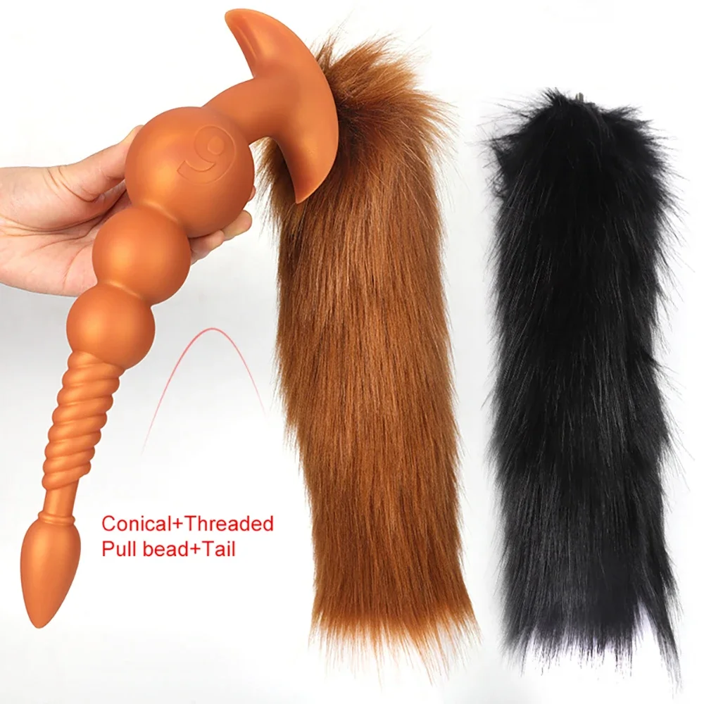 Plug Anal Super Longo Com Cauda Anal Beads Large Butt Plug Tail - Imagem 3