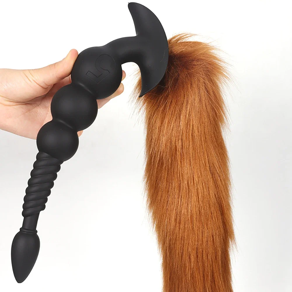 Plug Anal Super Longo Com Cauda Anal Beads Large Butt Plug Tail - Imagem 4