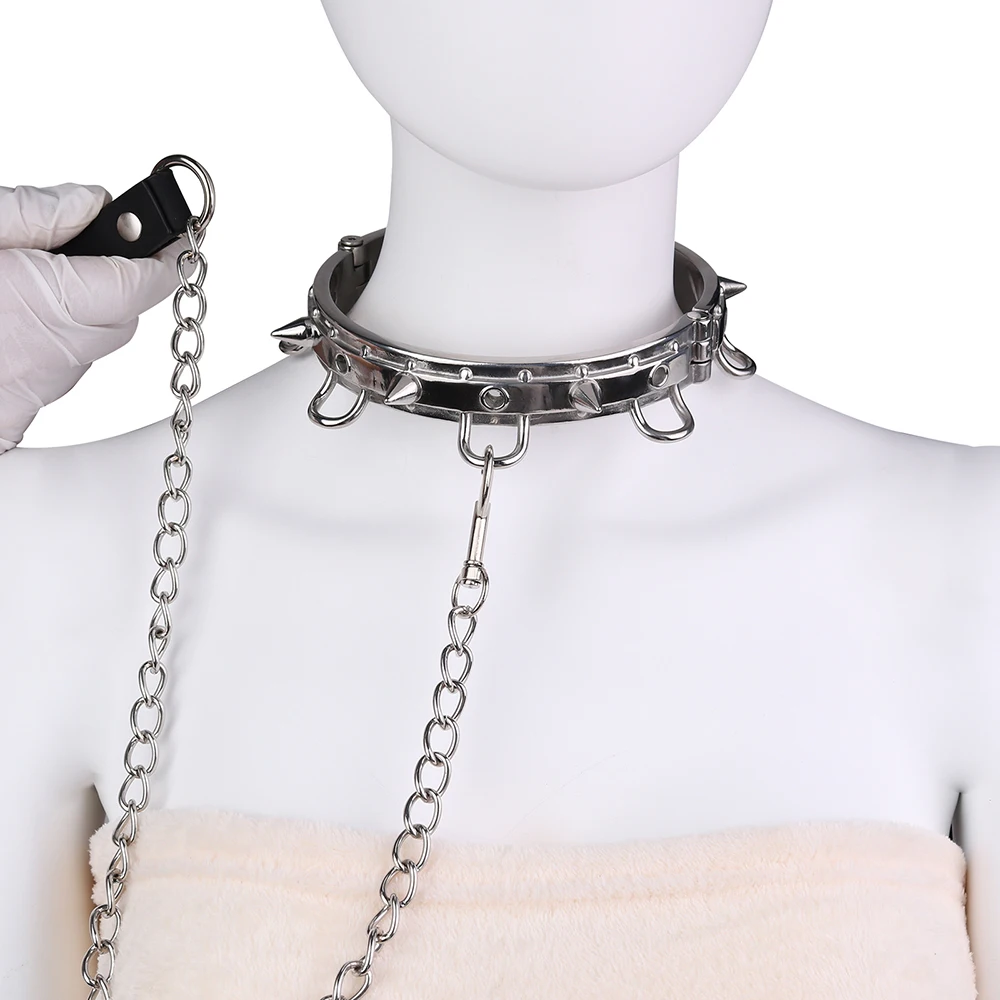 LEZEE Metal Collars Body Bondage Choker Necklace Pleasure Enhance Collar Goth Punk Chain Sexy Chockers Adult Sex Toys For Couple