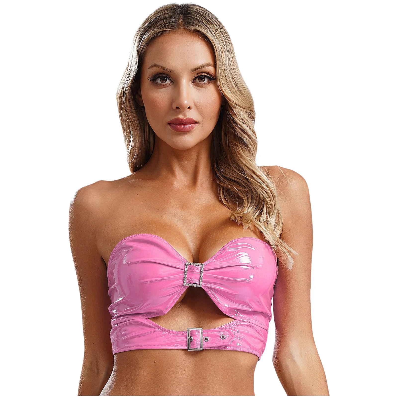 Womens Patent Leather Lingerie Set Metallic PU Underwear Bra Ruffle Skirt Built-in Thongs Garter Belts Metal Clips Miniskirt