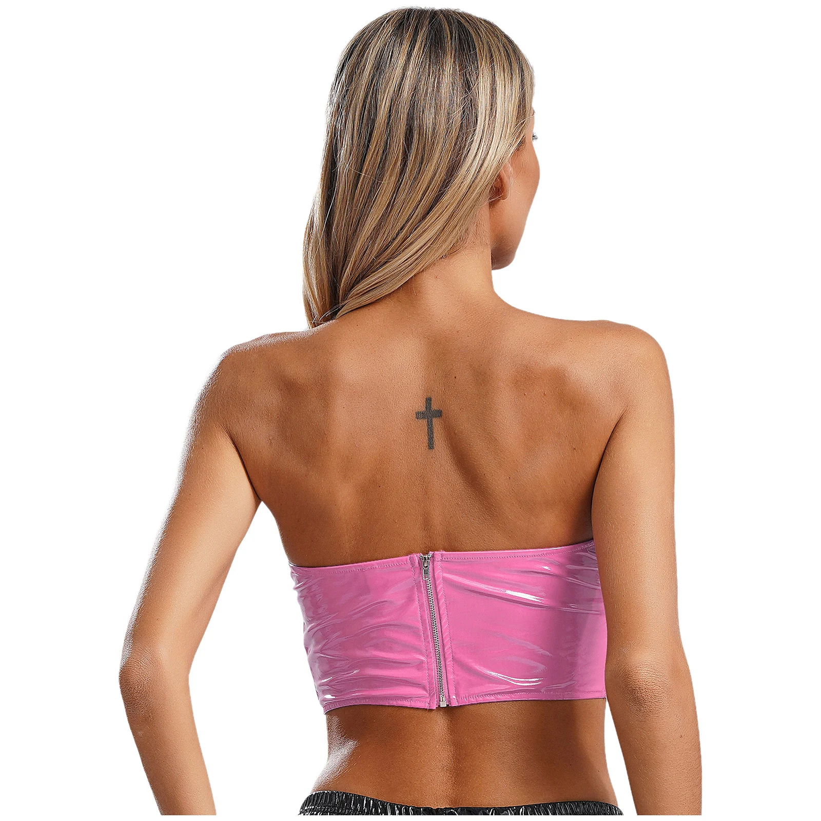 Womens Patent Leather Lingerie Set Metallic PU Underwear Bra Ruffle Skirt Built-in Thongs Garter Belts Metal Clips Miniskirt