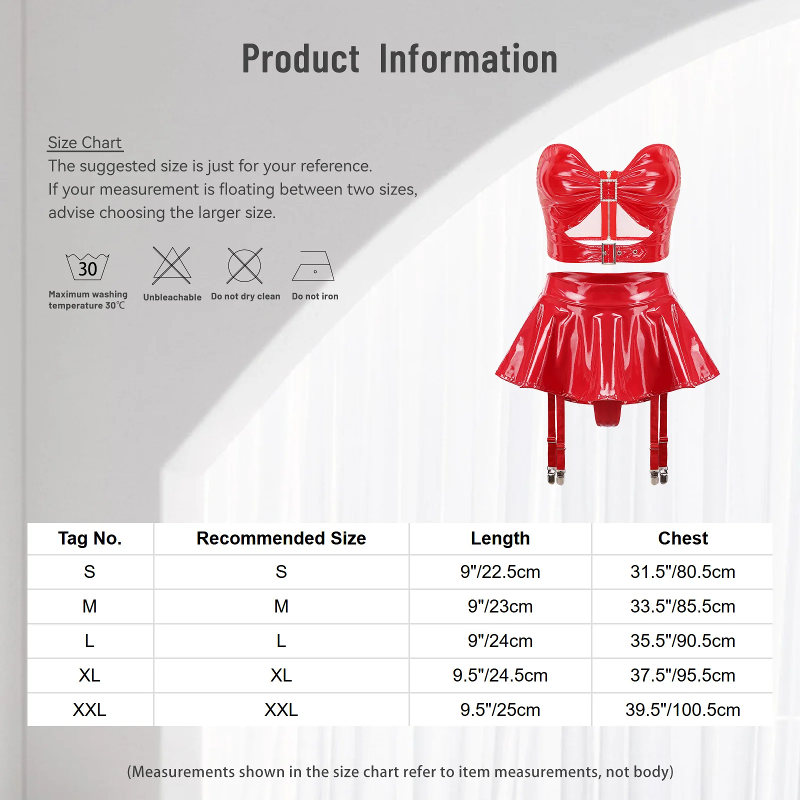 Womens Patent Leather Lingerie Set Metallic PU Underwear Bra Ruffle Skirt Built-in Thongs Garter Belts Metal Clips Miniskirt