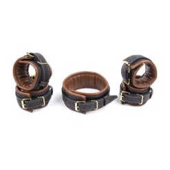 Conjunto 3 Peças Acessório Pulseira de Couro Leather Bondage Bracelet