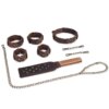 Kit BDSM Vintage Algemas Tornozeleiras Coleira e Palmatória Bondage Set