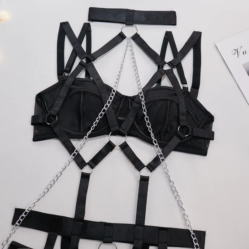 Toucheart 4 Piece Set Sexy Chain Halter Underwear Set For Women Erotic Lingerie Temptation Sexy Role Play Chain Underwear Set