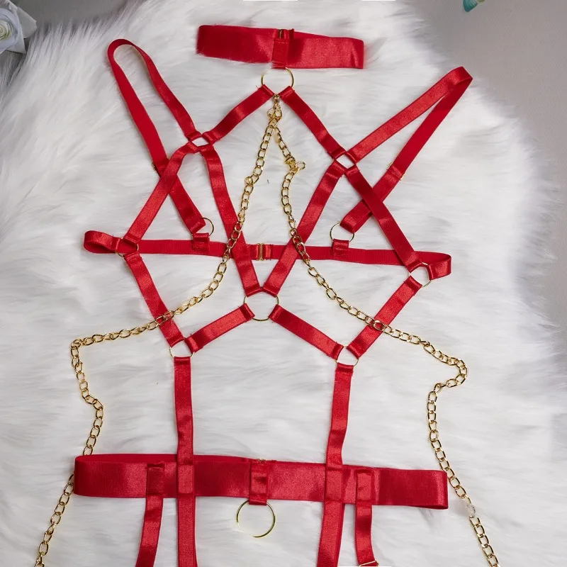 Toucheart 4 Piece Set Sexy Chain Halter Underwear Set For Women Erotic Lingerie Temptation Sexy Role Play Chain Underwear Set