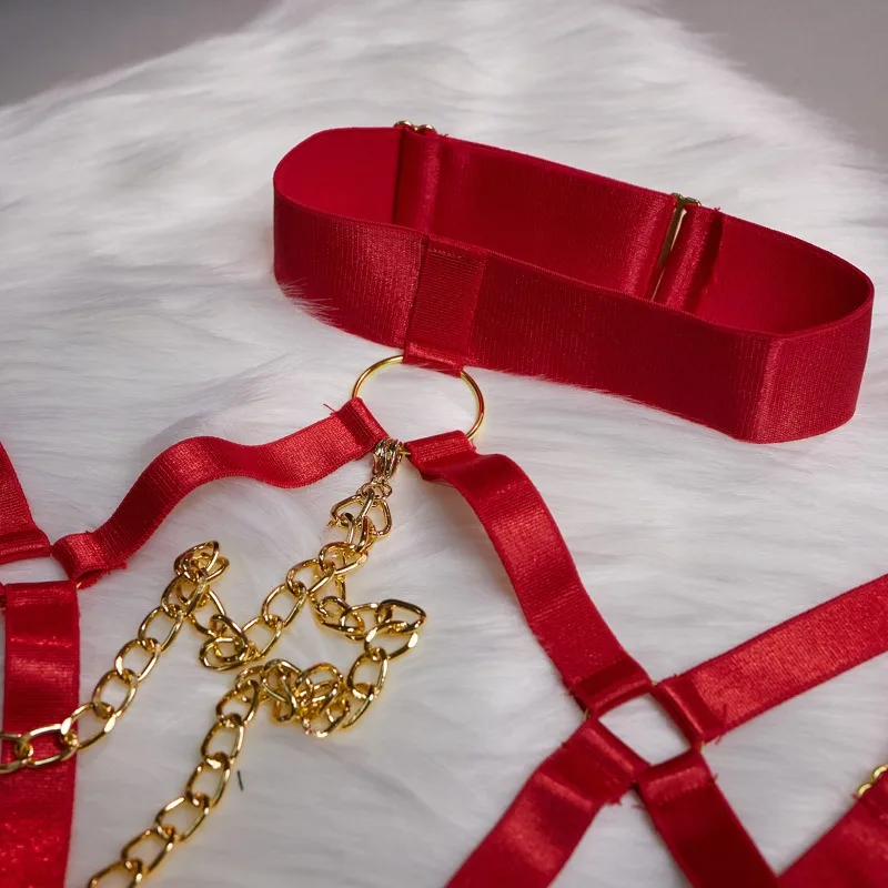 Toucheart 4 Piece Set Sexy Chain Halter Underwear Set For Women Erotic Lingerie Temptation Sexy Role Play Chain Underwear Set