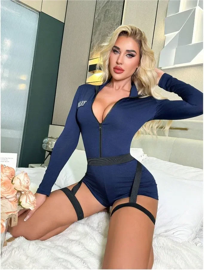 Fantasia Policial Macacão Feminino Sexy Police Officer Costume