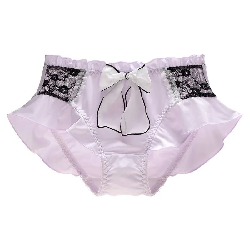 Women Milk Silk Smooth Cute Lovely Sweety Panties Lace Lolita Ruffle Ribbon Bow Elasticity Underwear Breathable Candy Color
