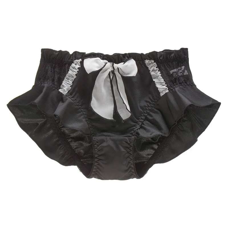 Women Milk Silk Smooth Cute Lovely Sweety Panties Lace Lolita Ruffle Ribbon Bow Elasticity Underwear Breathable Candy Color