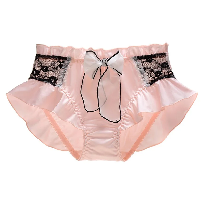 Women Milk Silk Smooth Cute Lovely Sweety Panties Lace Lolita Ruffle Ribbon Bow Elasticity Underwear Breathable Candy Color