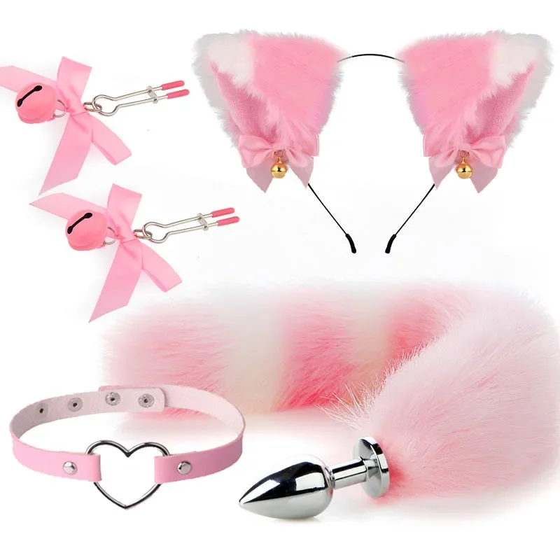 4pcs Cute Fox Tail Anal Plug Cat Ears Headbands Nipple Clip Neck Collar Set Erotic Cosplay Sex Toys for Women for Couples Erotic 4pcs Cute Fox Tail Anal Plug Cat Ears Headbands Nipple Clip Neck Collar Set Erotic Cosplay Sex Toys for Women for Couples Erotic