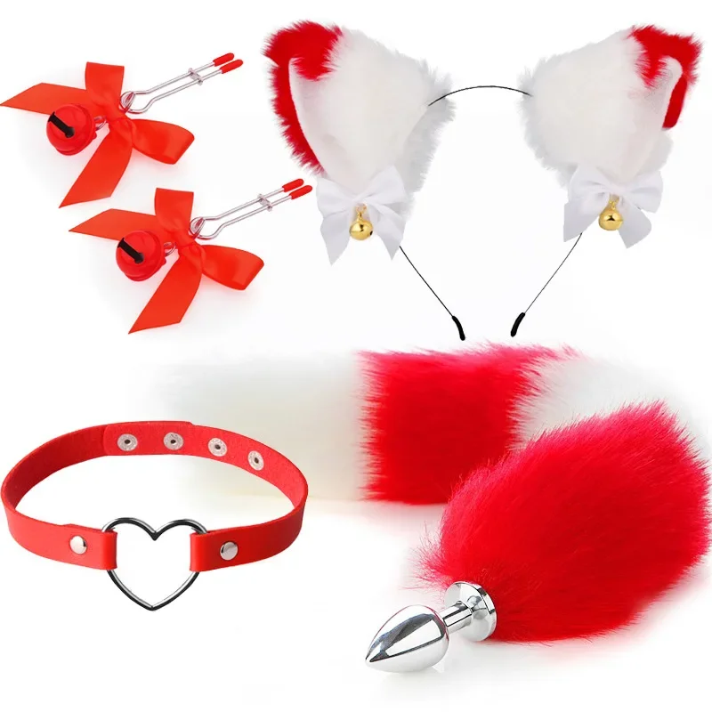 4pcs Cute Fox Tail Anal Plug Cat Ears Headbands Nipple Clip Neck Collar Set Erotic Cosplay Sex Toys for Women for Couples Erotic 4pcs Cute Fox Tail Anal Plug Cat Ears Headbands Nipple Clip Neck Collar Set Erotic Cosplay Sex Toys for Women for Couples Erotic