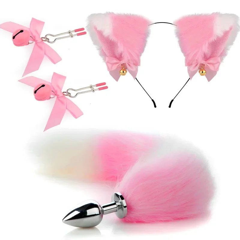 4pcs Cute Fox Tail Anal Plug Cat Ears Headbands Nipple Clip Neck Collar Set Erotic Cosplay Sex Toys for Women for Couples Erotic 4pcs Cute Fox Tail Anal Plug Cat Ears Headbands Nipple Clip Neck Collar Set Erotic Cosplay Sex Toys for Women for Couples Erotic