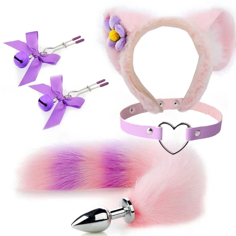 4pcs Cute Fox Tail Anal Plug Cat Ears Headbands Nipple Clip Neck Collar Set Erotic Cosplay Sex Toys for Women for Couples Erotic 4pcs Cute Fox Tail Anal Plug Cat Ears Headbands Nipple Clip Neck Collar Set Erotic Cosplay Sex Toys for Women for Couples Erotic
