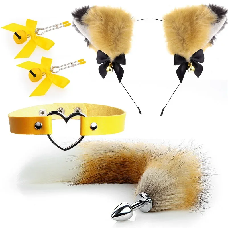 4pcs Cute Fox Tail Anal Plug Cat Ears Headbands Nipple Clip Neck Collar Set Erotic Cosplay Sex Toys for Women for Couples Erotic 4pcs Cute Fox Tail Anal Plug Cat Ears Headbands Nipple Clip Neck Collar Set Erotic Cosplay Sex Toys for Women for Couples Erotic