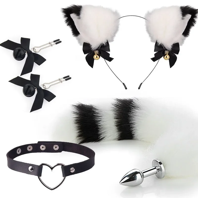 4pcs Cute Fox Tail Anal Plug Cat Ears Headbands Nipple Clip Neck Collar Set Erotic Cosplay Sex Toys for Women for Couples Erotic 4pcs Cute Fox Tail Anal Plug Cat Ears Headbands Nipple Clip Neck Collar Set Erotic Cosplay Sex Toys for Women for Couples Erotic