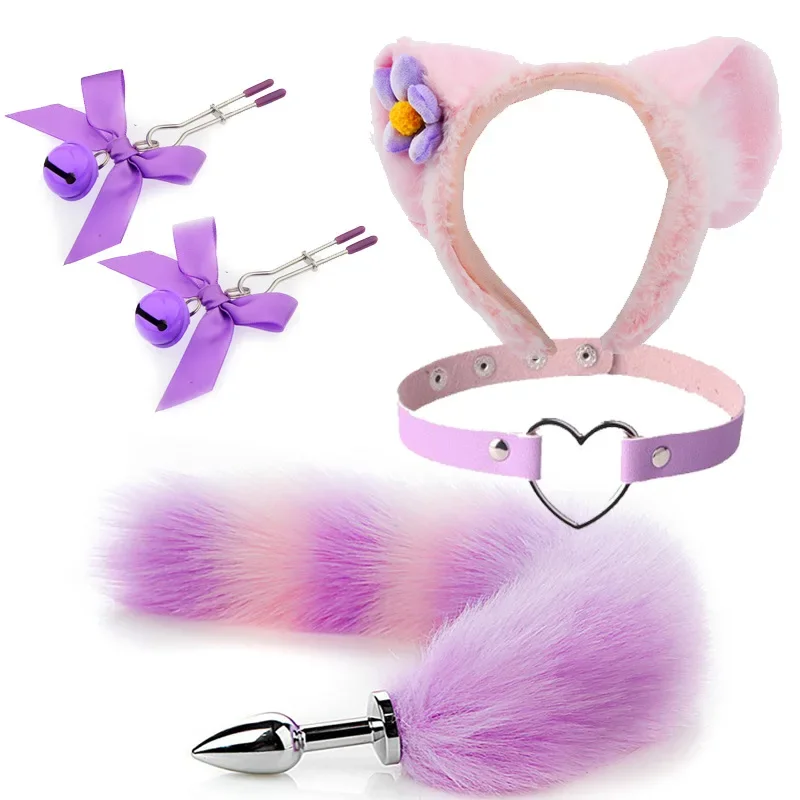 4pcs Cute Fox Tail Anal Plug Cat Ears Headbands Nipple Clip Neck Collar Set Erotic Cosplay Sex Toys for Women for Couples Erotic 4pcs Cute Fox Tail Anal Plug Cat Ears Headbands Nipple Clip Neck Collar Set Erotic Cosplay Sex Toys for Women for Couples Erotic