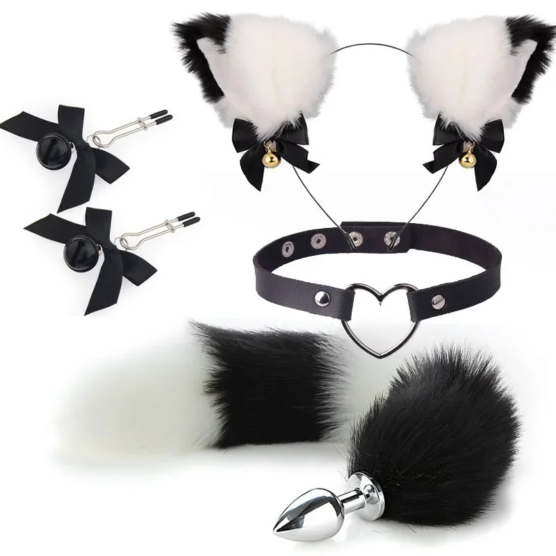 4pcs Cute Fox Tail Anal Plug Cat Ears Headbands Nipple Clip Neck Collar Set Erotic Cosplay Sex Toys for Women for Couples Erotic 4pcs Cute Fox Tail Anal Plug Cat Ears Headbands Nipple Clip Neck Collar Set Erotic Cosplay Sex Toys for Women for Couples Erotic