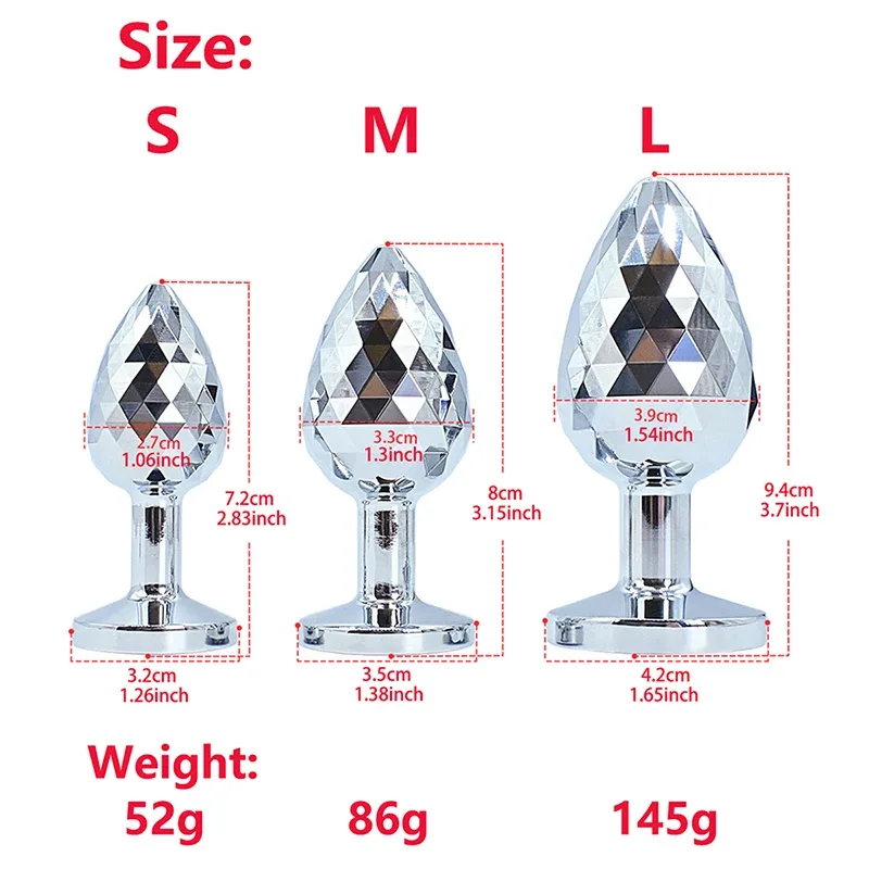 Medidas do plug anal diamante: S 2,7 cm, M 3,3 cm e L 3,9 cm de diâmetro
