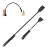 Chicote de couro riding crop preto com haste trançada flexível e ponteiras douradas