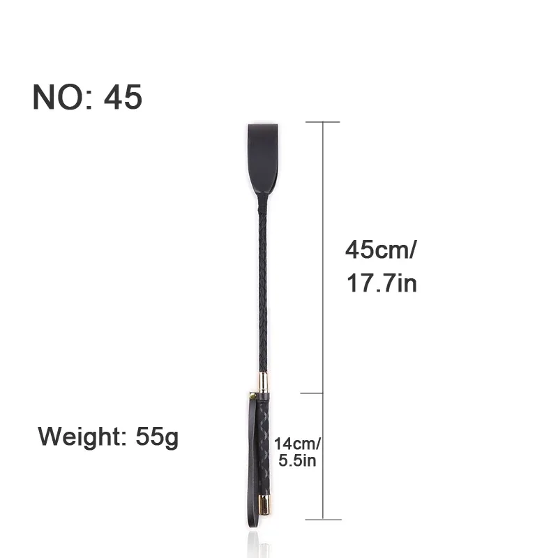Medidas do chicote riding crop de 45 cm com cabo de 14 cm e 55 g