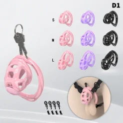 Gaiola de castidade Cobra Cage rosa com chaves e opções em rosa, roxo e preto