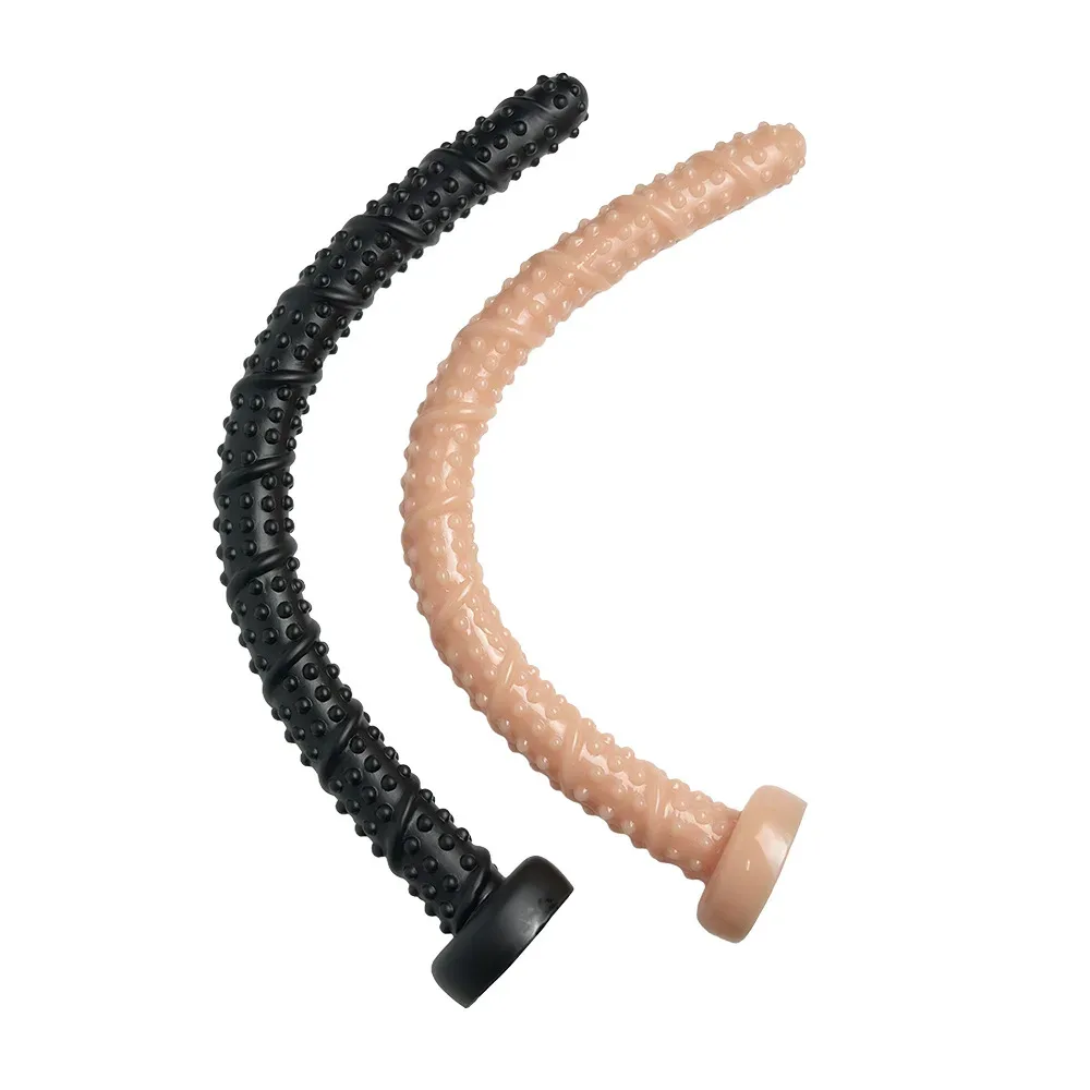 Dois dildos longos flexíveis com textura em rosca curvados