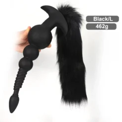 Plug anal longo preto tamanho L com cauda preta, 31,5 cm e 462 gramas