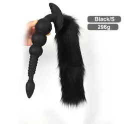 Plug anal longo preto tamanho S com cauda preta, 29 cm e 296 gramas