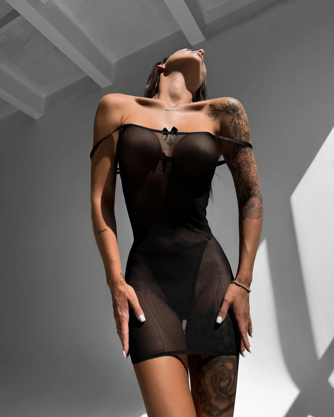 Cross Lace Vestido Mesh Transparente Off Shoulder Bandage Costas Nua - Imagem 2
