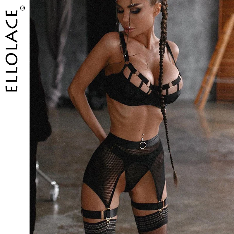 Ellolace Body Cage Renda Preta Colar Sutia Liga Copo Meio