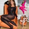 Bodystocking Brilhante Crotchless Manga Longa Body Collant 6 Cores