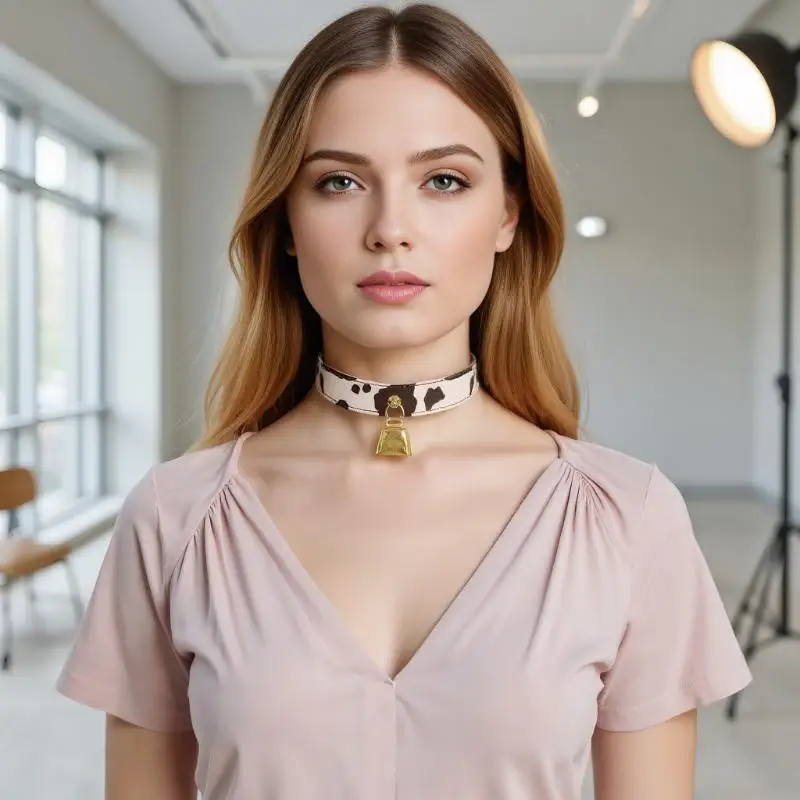 Sexy Leather Cow Print Bell Pendant Collar Choker Necklace For Women Punk Gothic Sweet Bow Necklaces Cosplay Party Jewelry Gifts