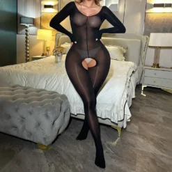 Bodystocking brilhante na cor preta