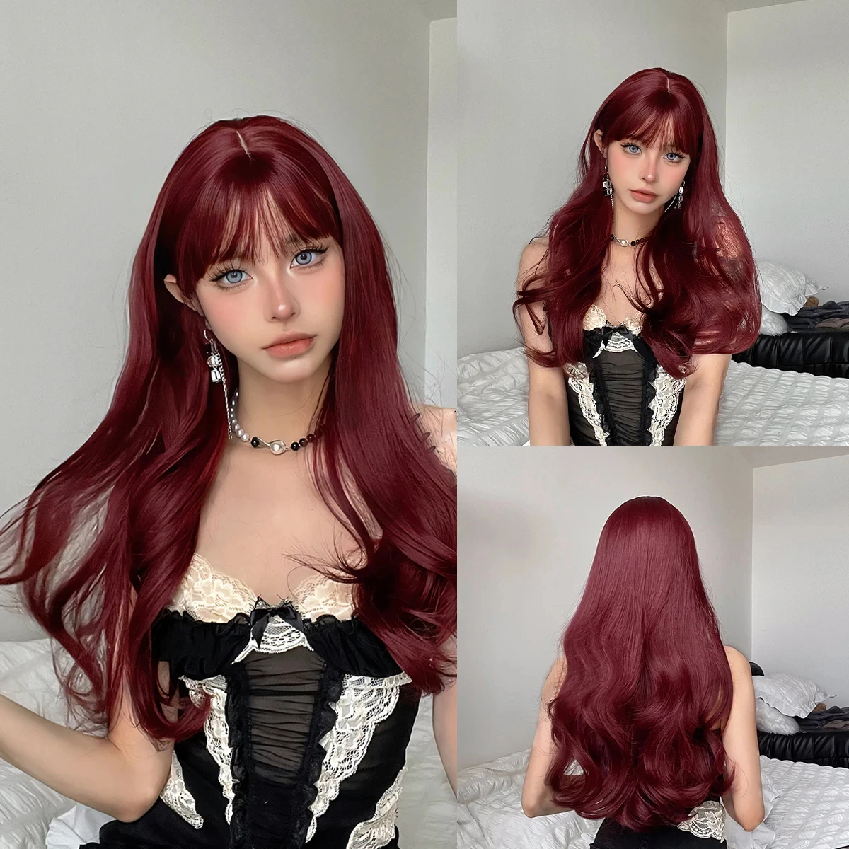 Pink synthetic wig with big waves for Halloween party, cosplay wig, daily wig, high-temperature hair accessory wig set