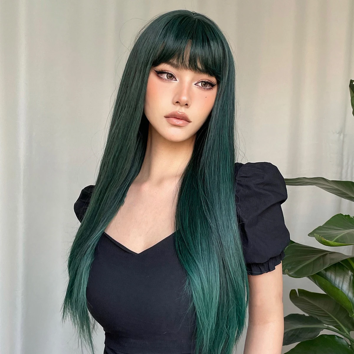 Light Wine Red Synthetic Wigs With Bangs for Women Long Straight Hair Wig Natural Cosplay Party Heat Resistant