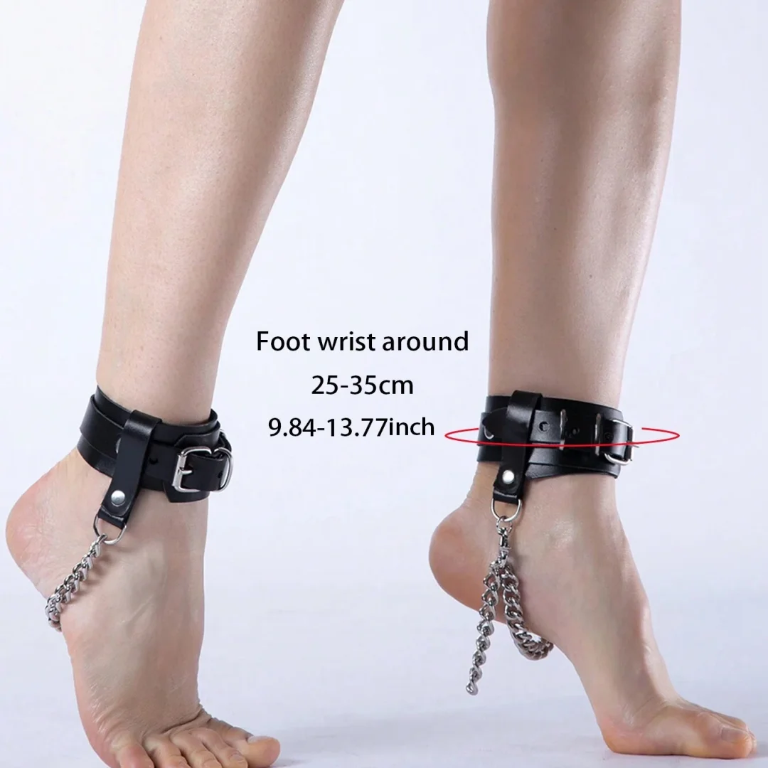 UYEE Ankle Belt Black Ankle Safety Belt Sexy Women Black Harness Belt Faux Leather Footcuffs Ankle Chain