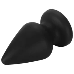 Anal trainer plug cônico de silicone soft preto, com ponta fina, colo estreito e base larga