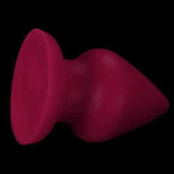 Anal trainer plug cônico de silicone soft vermelho vinho, mostrando o colo estreito e a base achatada