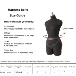Tabela de medidas da cinta strapon harness: tamanho único com cintura de 65 a 118 centímetros